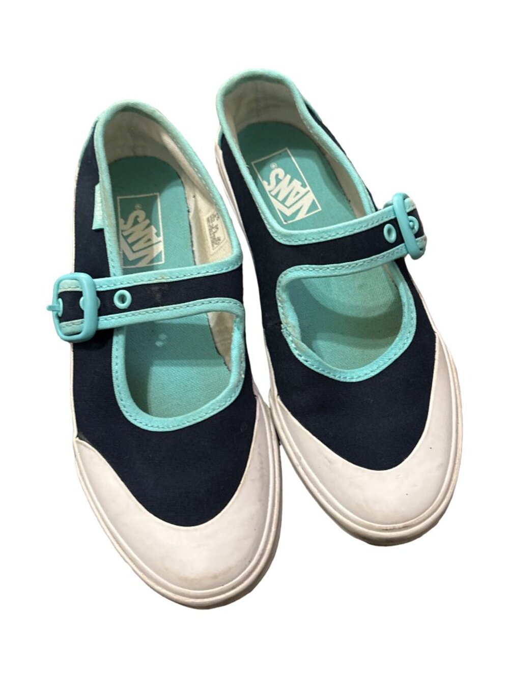 Vans Kids Mary Jane Shoes Navy Aqua Blue Girl's Size 1 Little Kid